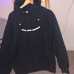 black hoodie with smiley face